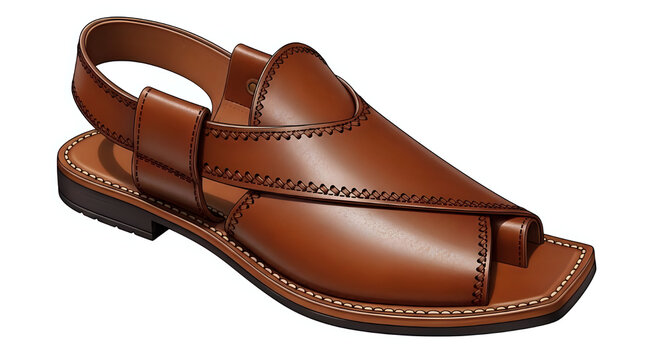 Traditional peshawari chappal sandal in brown leather isolated on white background