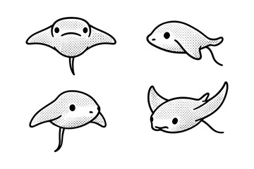 Fototapeta premium Cute dot art stingray set with diverse expressions and simple design