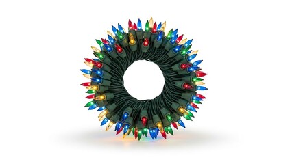 A wreath of Christmas lights multicolored on a white background