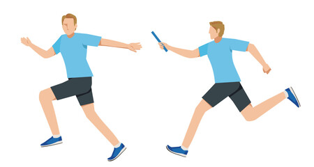 Relay Baton Handover Runners Illustration set – Track and Field Sprint Athletes, White men