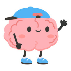 Cartoon Brain Character with Cap Illustration
