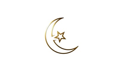 A golden crescent moon with a star inside it on a white background
