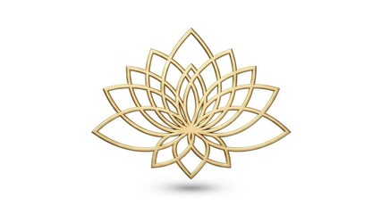 A golden intricate lotus flower design hovers over a soft white background casting a gentle shadow below