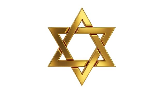 A golden intertwined Star of David is centered on a white background