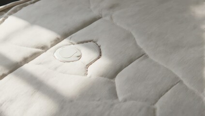 Naklejka premium Close up of a white quilted mattress with soft lighting and shadows.