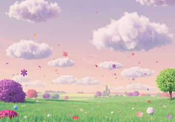 Fototapeta premium Pastel meadow landscape artwork
