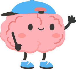 Cartoon Brain Character with Cap Illustration