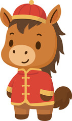 Illustration of a Horse in Chinese New Year Outfit in Festive Style
