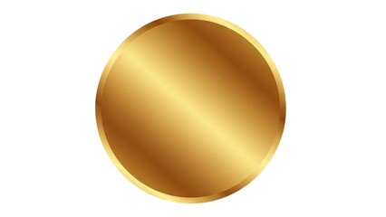 A shiny gold circular emblem or badge with a subtle gradient against a stark white background