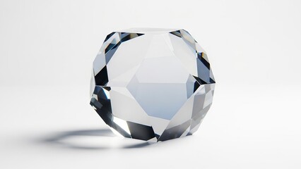 Naklejka premium Faceted glass sculpture on white surface reflecting light and shadow
