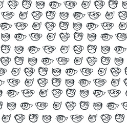 Heads of cartoon characters wearing glasses