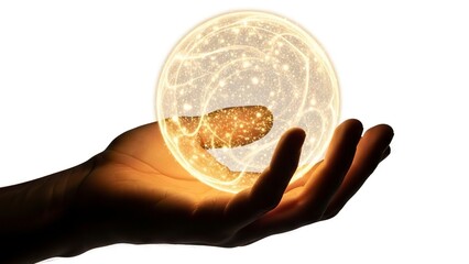 A hand holds a glowing intricate orb of light