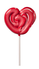 heart lollipop, red and white candy on white background.