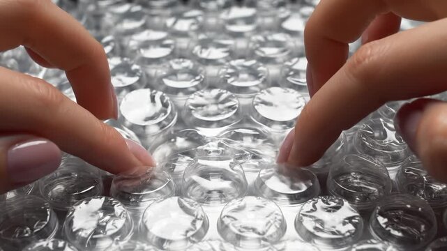 Hands Poking and Playing With Bubble Wrap for Stress Relief