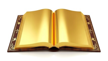 Open book with golden pages intricate cover details central spine