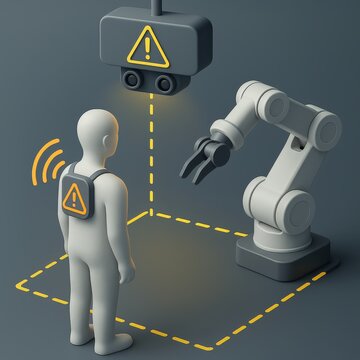 Visualizing Human Robot Interaction with Safety Alerts, Engaging the Duality of Automation and Caution in Modern Technological Environments captured with clarity