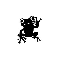 Playful Black Frog Animal Icon Waving Hand