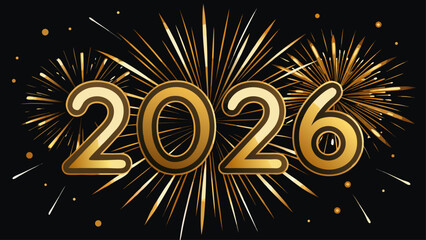 2026 New Year Fireworks Metallic Gold Vector Set – Luxury Spark Bursts, Elegant Celebration Elements, and Premium Holiday Illustration on Black Background