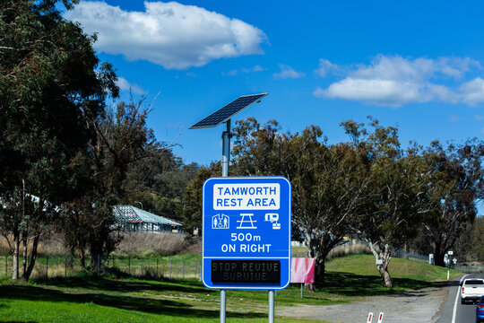 sign for Tamworth rest area stop revive survive