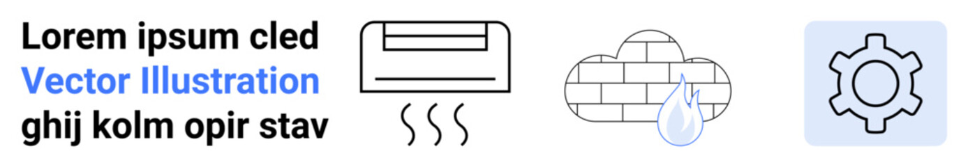 Climate control air conditioner, data cloud with water droplet, and gear wheel representing efficiency, sustainability, and technical operations. Ideal for utilities, engineering, IT, HVAC water