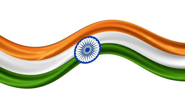 Indian tricolor ribbon animation with smooth wave motion and Ashoka symbol graphic representing Republic pride and Independence spirit for 26 January and 15 August celebration in India concept 