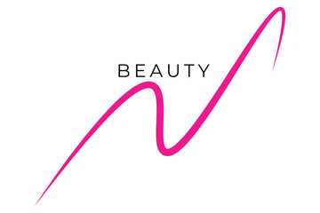 Beauty salon line art logo, elegant pink flowing stroke minimal feminine branding design.