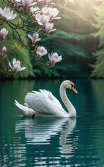 Obraz premium Elegant swan gracefully gliding on a serene lake.