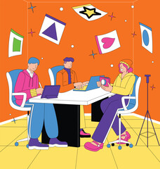 Creative Team Meeting in Studio Space for Content Planning and Visual Direction