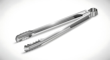 Metal kitchen tongs cooking utensil closeup on white background for food preparation and cooking
