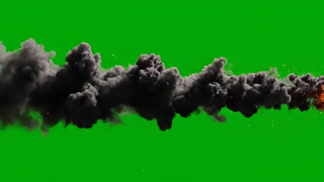 Bullet on fire with smoke and flames isolated on green background with a sense of explosion and action