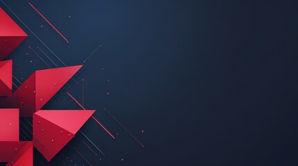 Abstract geometric composition with red triangles and lines on a dark blue background