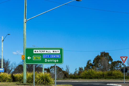 Roadside sign along the A15 B78 waterfall way and Dorrigo
