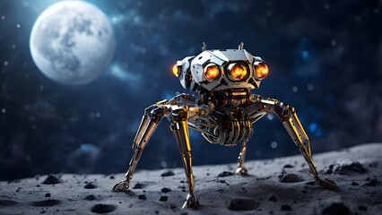 A sixlegged spider robot explores the moon Created with Generative AI technology