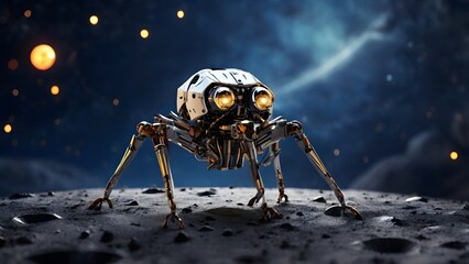 A sixlegged spider robot explores the moon Created with Generative AI technology