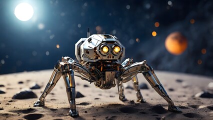 A sixlegged spider robot explores the moon Created with Generative AI technology