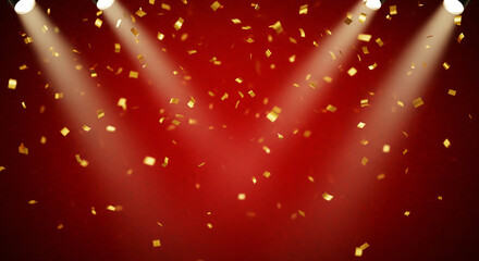 Red background, Chinese New Year atmosphere, red and gold color scheme, symmetrical composition, linear light effects.