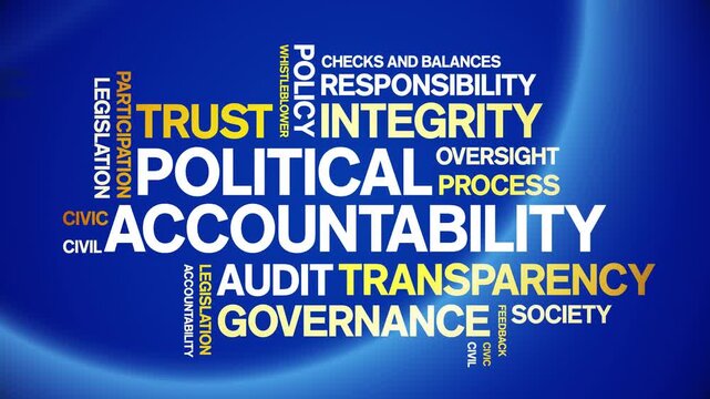 Political Accountability animated word cloud-text design animation tag kinetic typography seamless loop.