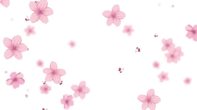 Soft Raining Sakura Petals Falling on White Background