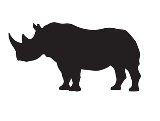 Black Rhinoceros in silhouette white background.