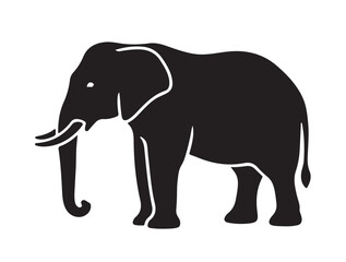 Elephant in silhouette white background.