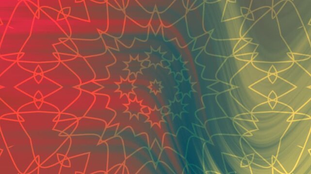 Abstract design with geometric patterns and red yellow hues suitable for digital backgrounds, decor, or artistic projects.