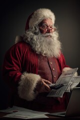 Obraz premium Santa checks budget while preparing for Christmas season