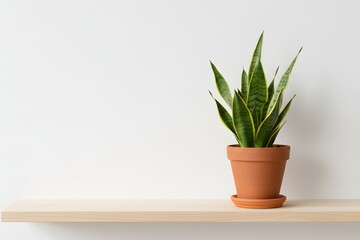 Minimalist Green Plant Potted on Clean White Shelf