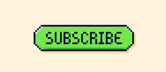 Pixel art user interface button. Green Subscribe speech bubble.