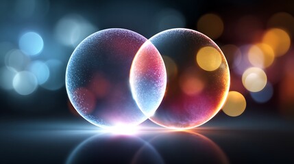 Two overlapping glowing circles misaligned, illustrating conflict of interest, dark corporate background