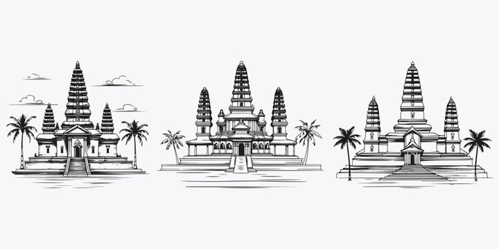 Bali monaster sketch illustration vector set