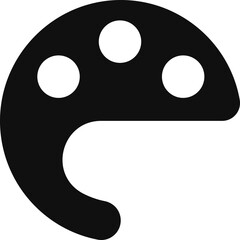 Minimalist black artist's palette icon with three white paint dabs, representing creativity, art, and design tools