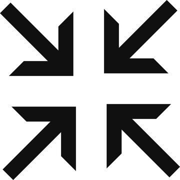 Four black arrows pointing inwards to the center, forming a cross, symbolizing minimize, collapse, focus, or bringing elements together.