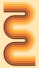 Retro groovy poster with a stripe warm color rainbow.