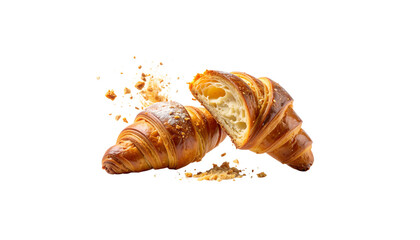 Freshly baked croissants on a white background